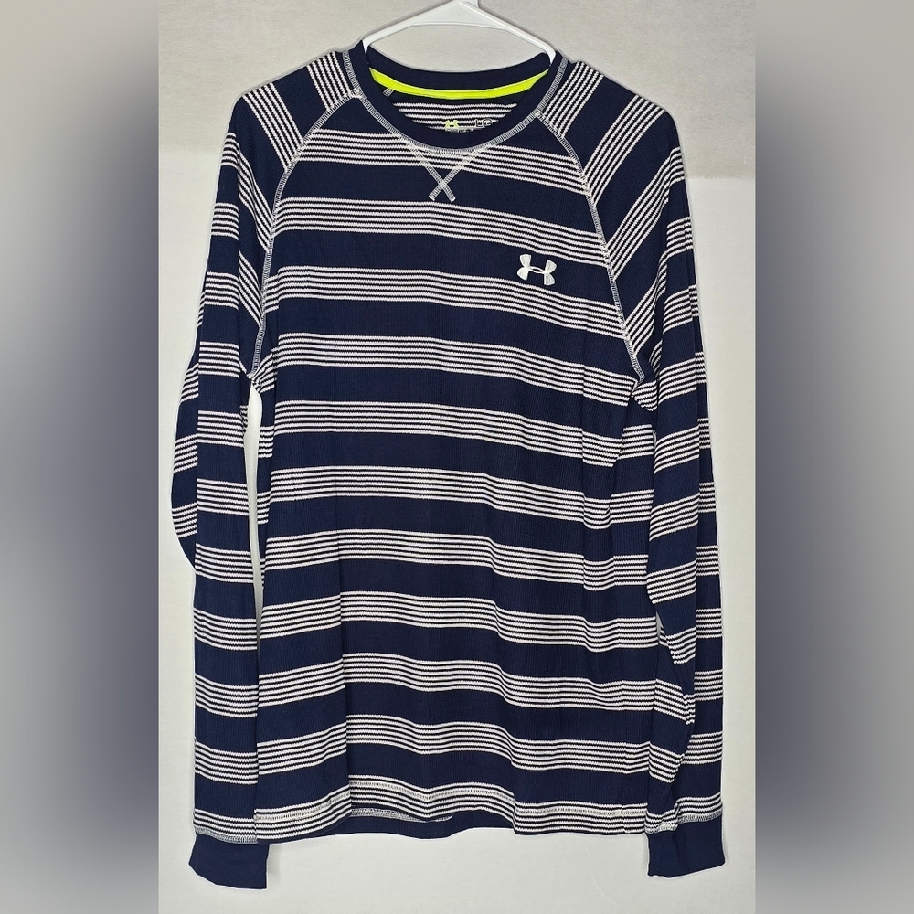 Under Armour Catalyst Shirt Mens Large Blue Striped Long Sleeve Performance